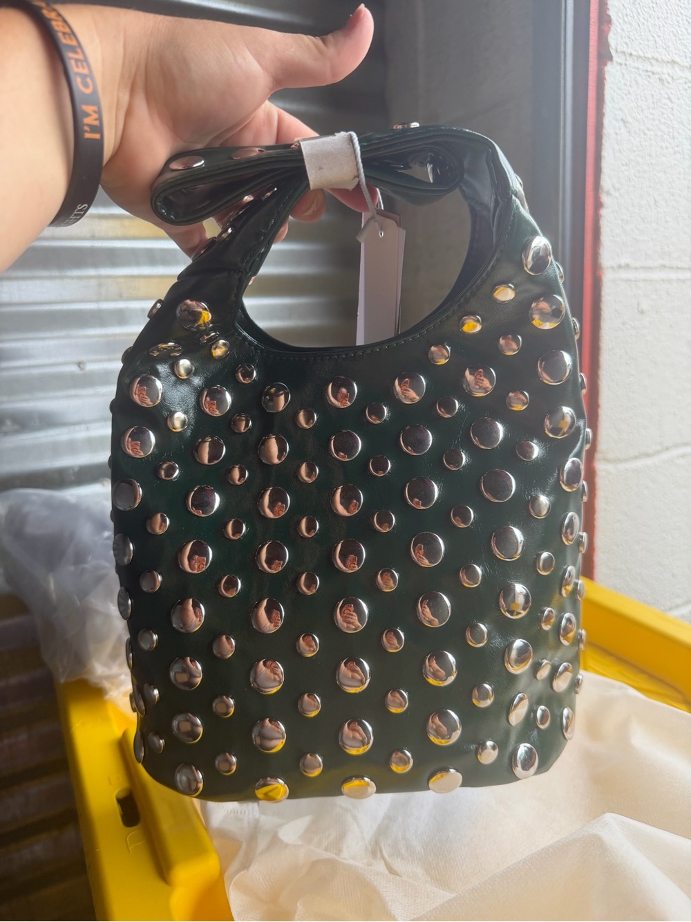 Dark Green Mini Studded Tote Bag